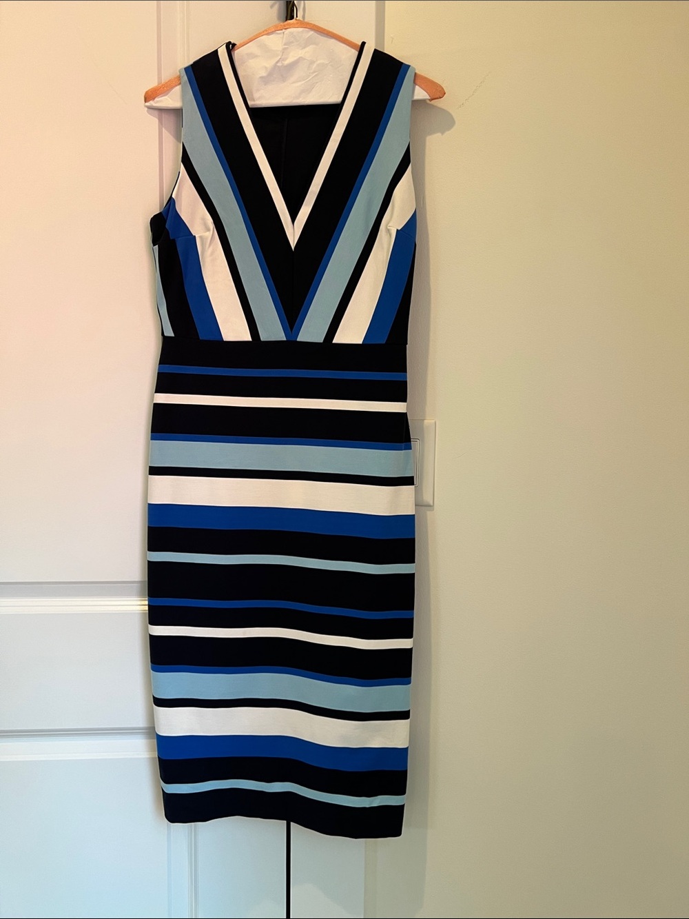 Banana Republic Striped V-Neck Midi Dress in Blue & White